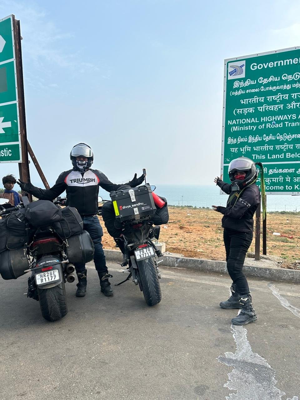 Motorcycles at a highway stop